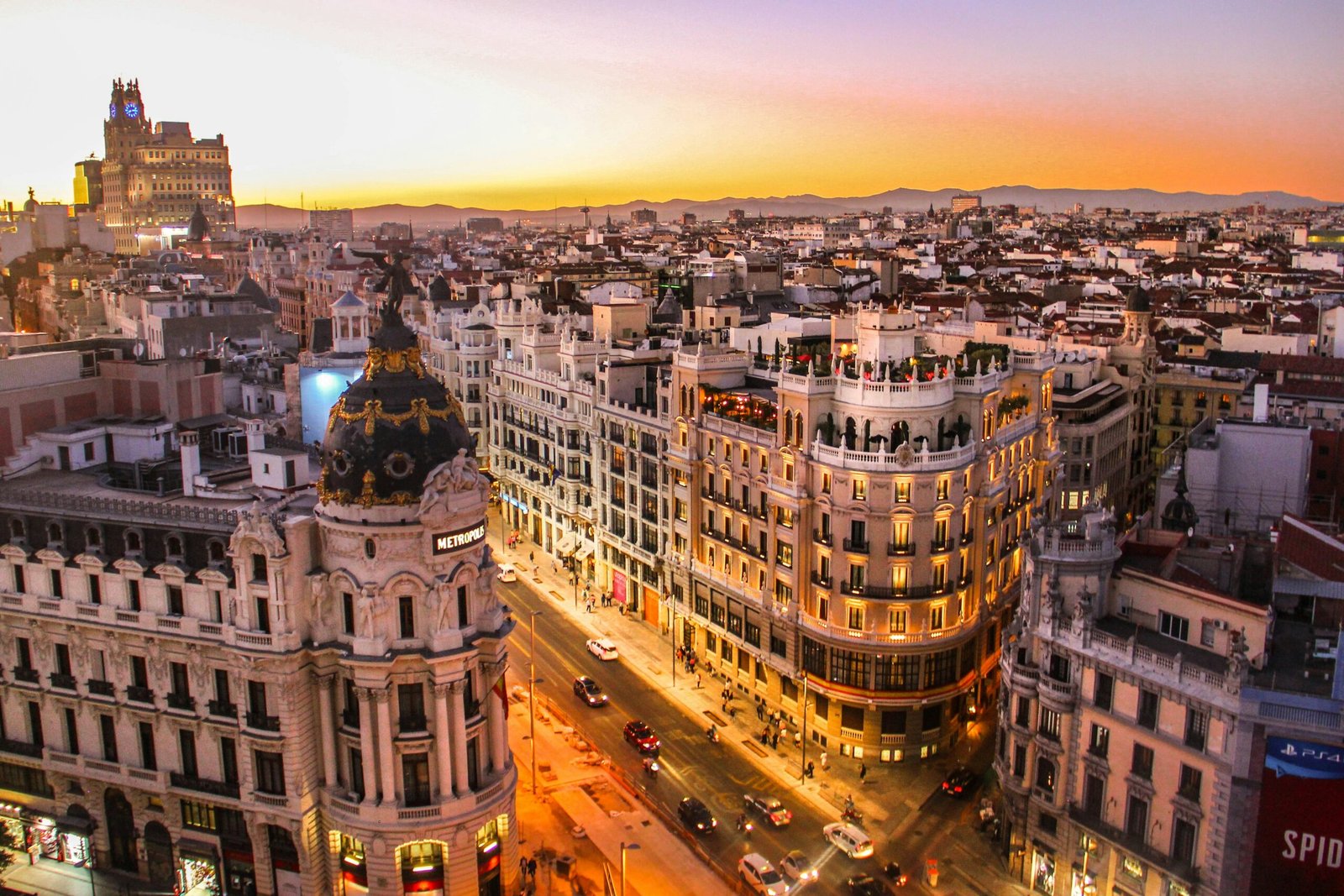 Madrid Gran Via at sunset
